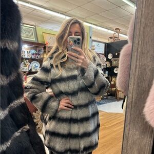 Chic Gray and Black dyed rabbit  Fur Coat - dyed to look like chinchilla!